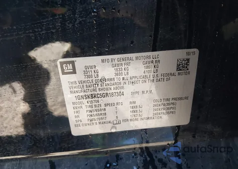 2016 Chevrolet Tahoe Lt from USA, damaged, VIN 1GNSKBKC5GR187304